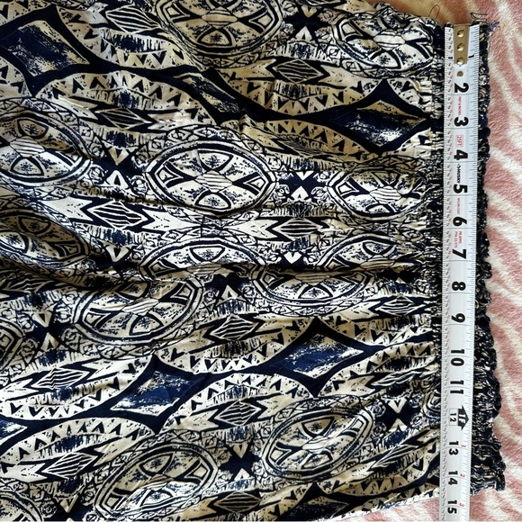 Angie Pants Blue Cream Wide Leg 100% Rayon Casual Cropped Bohemian Pants - Picture 6 of 7